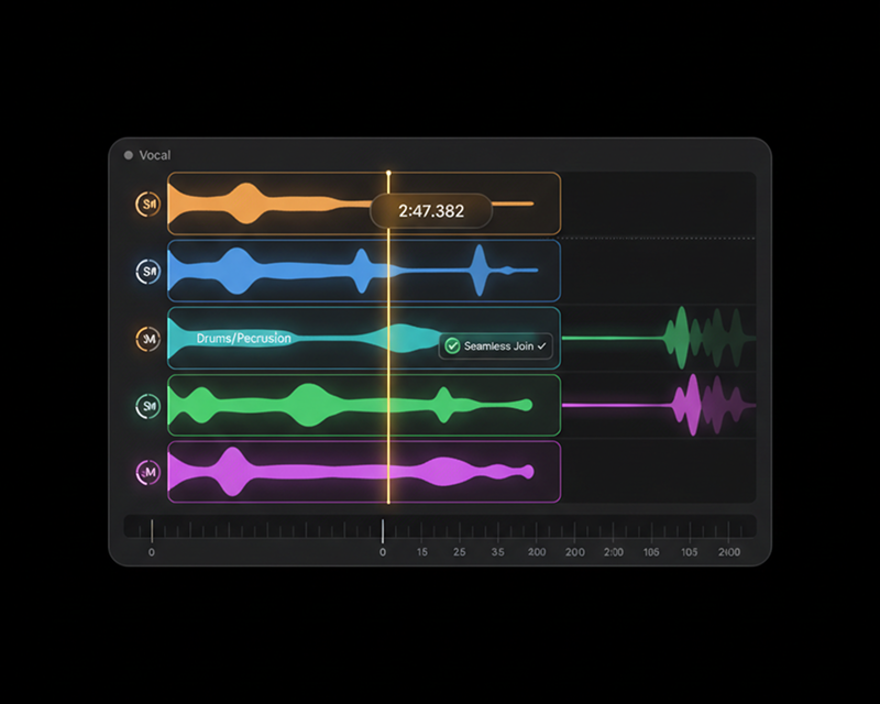 AI song extension controls for lyrics, style, and continuation point
