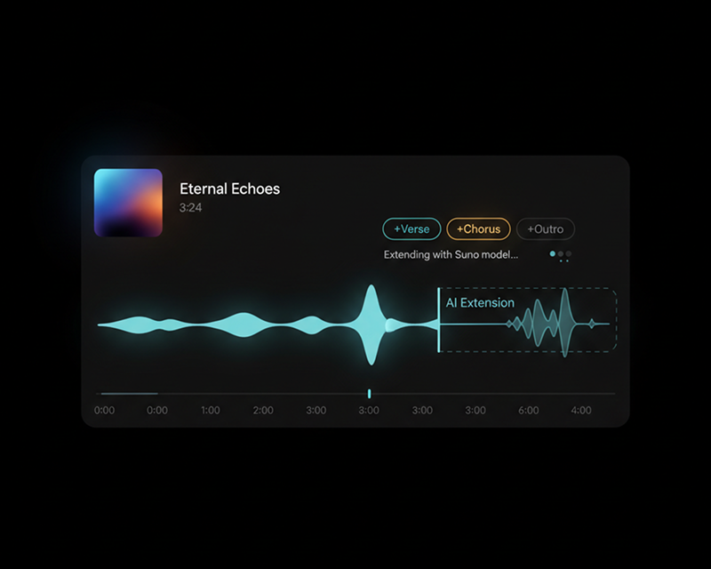 AI Music Extender workspace for continuing a song