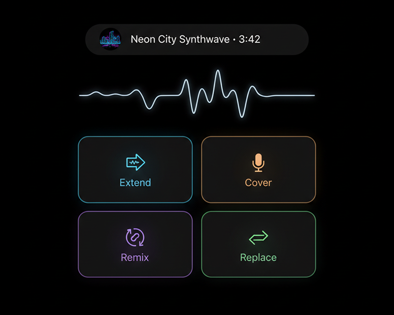 Two source audio selectors and creative controls for an AI mashup