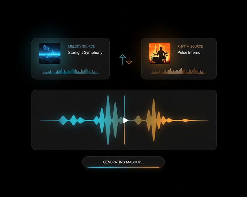 AI Music Mashup Maker workspace for combining two songs