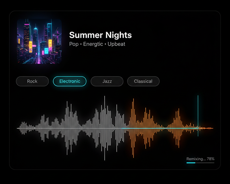 AI Music Remixer workspace for creating a new song version