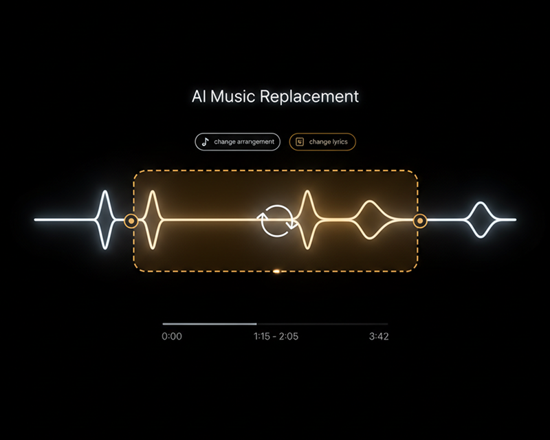 AI Music Editor workspace for replacing one song section